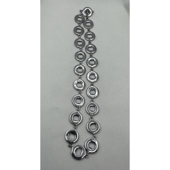 Ralph Lauren Silvertone Black Enamel Circle Ribbed Connecter 18" Toggle Necklace - Picture 4 of 8